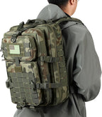 MOLLE Assault Backpack, Tactical Backpack Military Army Camping Rucksack, 3-Day Pack Trip w/USA Flag Patch, D-Rings, Polish Camo