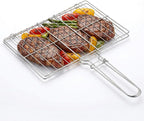 Stainless Steel Fish Grill Basket for Outdoor BBQ, Heavy Duty Lockable Grilling Rack for Fish Vegetables Steak Veggies Shrimp Meat, Portable Campfire Cooking Mesh Grate Tool, 12 x 8 Inch
