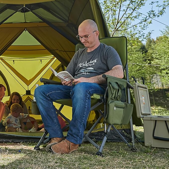TIMBER RIDGE Oversized Folding Camping Chair High Back Heavy Duty for Adults Support up to 500lbs with Cup Holder, Side Pocket Cooler Bag 2 Pack