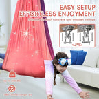 OUTREE Sensory Swing for Kids, Double Layer Therapy Hammock, Indoor Swing with 360° Swivel Hanger Kit and Adjustable Straps, Autism Sensory Product for Autism, ADHD or SPD (Pink Starry-Sky Printed)