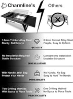 Charmline 20x14 inches Big Desktop Charcoal Grill, Liftable Grilling Net, Foldable Portable Grill for Indoor and Outdoor, BBQ Grill for Camping, Gardens, Picnics, Beach Parties, Black