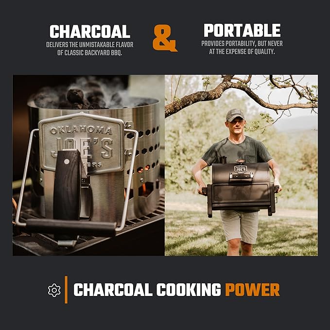 Oklahoma Joe's Rambler Portable Charcoal Grill with 218 sq. in. Cooking Area, Portable Grill, Black