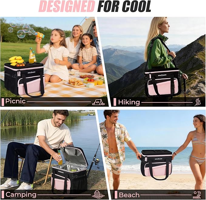 INSMEER Soft Cooler Bag with Hard Shell & 4 Cup Holders, 55 Cans 40L Collapsible Soft Sided Cooler, 100% Leakproof Insulated Cooler Bag Portable for Beach Travel Camping Picnic