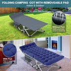 NAIZEA Folding Camping Cots for Adults, Folding Cot with Mattress, Camping Foldable Bed, Portable Military Cot, Double Layer Oxford Strong Heavy Duty Sleeping Cots w/Carry Bag for Camp Office Travel