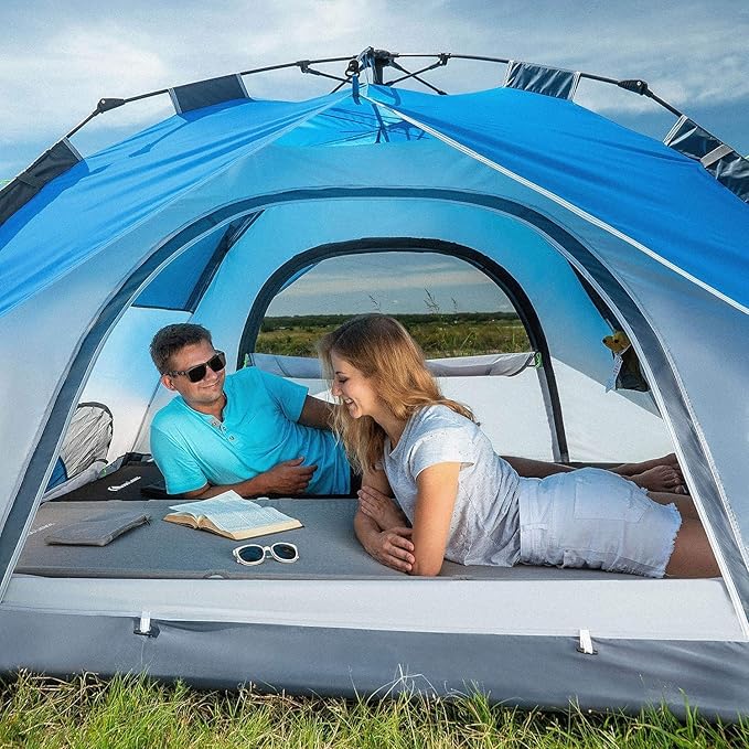 MOON LENCE Pop Up Tent 3-4 Person, 60s Instant Setup Camping Tent with 2 Doors, Water-Resistant & Windproof Dome Tent for Car Camping, Backyard, Traveling