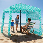 VEVOR Beach Cabana, 6 x 6 ft Beach Canopy with Side Wall, UPF 50+ Protection Easy Setup Cabana Tent with Sand Pockets, Large Portable Shade Sun Shelter, Outdoor Umbrella for Whole Family & Friends
