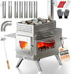 PYY Sauna Wood Stove - Upgraded Side-Window Sauna Stove Wood Burning For Outdoor, 2-In-1 Foldable Portable Sauna Stoves For Camping Tent, Dual Damper, Chimney Pipes, Stone Basket, For Sauna, Cooking