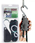 Rope Ratchet Heavy Duty 1/2" Hoist with Locking Pulley, Adjustable Hanger for Grow Lights, Canopies, Kayaks, 15' Braided Polypropylene Rope, 500 lbs Capacity, Ideal for Tent, Tarp, Roof Rack Tie Downs