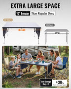 KingCamp Folding Camping Table Foldable, 55.1" x27.6" Aluminum Roll Up Table with Adjustable Height 6-7 Person Camp Tables Outdoor with Carrying Bag for BBQ, Patio, and Picnic Loads 265 Lbs