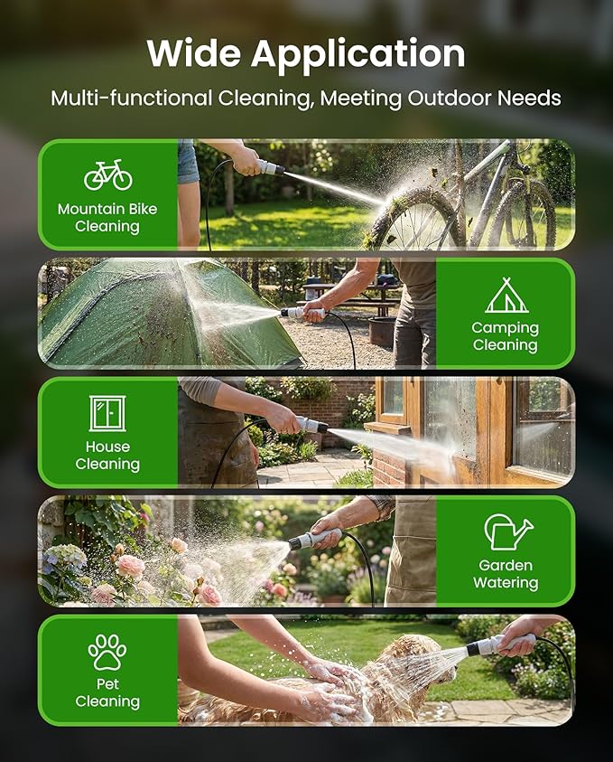 Portable Electric Pressure Washer with 3.2 Gal Tank, 4-in-1 Nozzle, Max 290 PSI Foldable Cordless Power Washer, Type-C Charging, Portable Water Sprayer for Camping, Bike, Pet, Garden, Car Wash