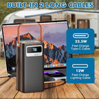 Portable Power Station 166Wh, 22.5W Fast Charging Power Bank with Built-in Cables for iPhone/Android/MacBook, 45000mAh Battery Solar Generator with LED Light for Camping & RV, Home, Travel