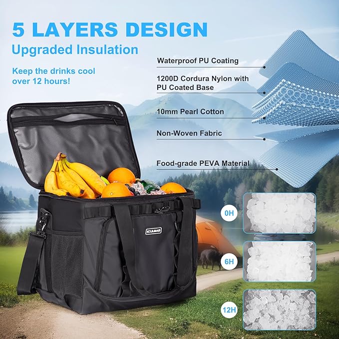 Soft Travel Coolers Bags Insulated Cooling 16hour for Camping Hiking Beach Travel Soft Sided Insulated Cooler Bag 20/48Cans for Women Men