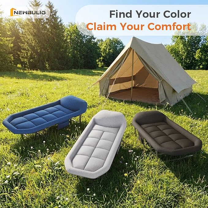 NEWBULIG Foldable Camping Cot for Adults, Sleeping Cots with Mattress, Pillow and Side Pocket, 6-Angle Adjustable Folding Camp Bed, 450lbs Weight Capacity, for Hiking, Traveling, Office Napping, Guest