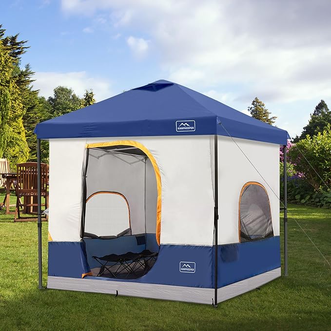 KAMPKEEPER 6 Person Camping Tent, 10x10 Pop Up Canopy Tent with Camping Inner Tent, Converts 10'x10' Straight Leg Canopy into Camping Tent–Fully Vented Roof(Canopy & Frame Included)