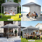 10x10 Pop Up Canopy with Sidewalls, Instant Heavy Duty Canopy Tent for Parties, Events, Camping, One Person Setup - Gray