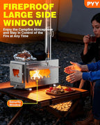 PYY Sauna Wood Stove - Upgraded Side-Window Sauna Stove Wood Burning For Outdoor, 2-In-1 Foldable Portable Sauna Stoves For Camping Tent, Dual Damper, Chimney Pipes, Stone Basket, For Sauna, Cooking
