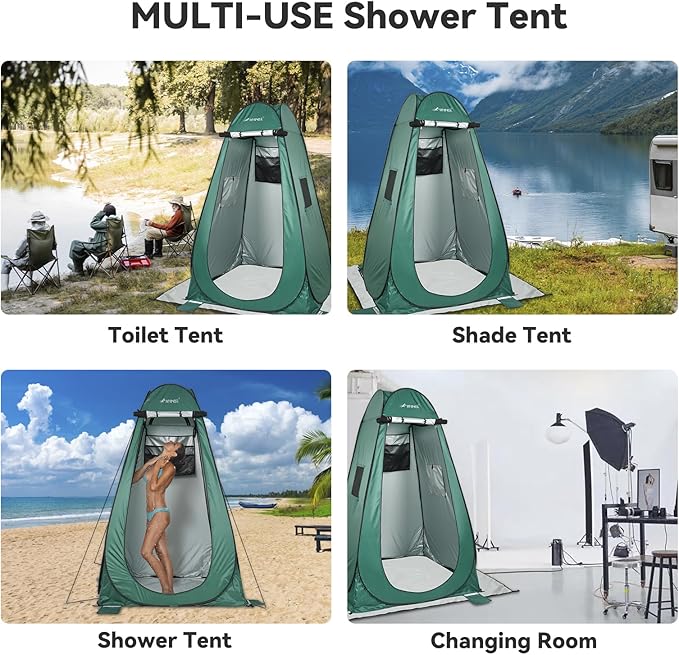 Pop Up Camping Shower Tent, Portable Dressing Changing Tent Outdoor with Carry Bag for Beach & Hiking, 75” x 48”x 48”