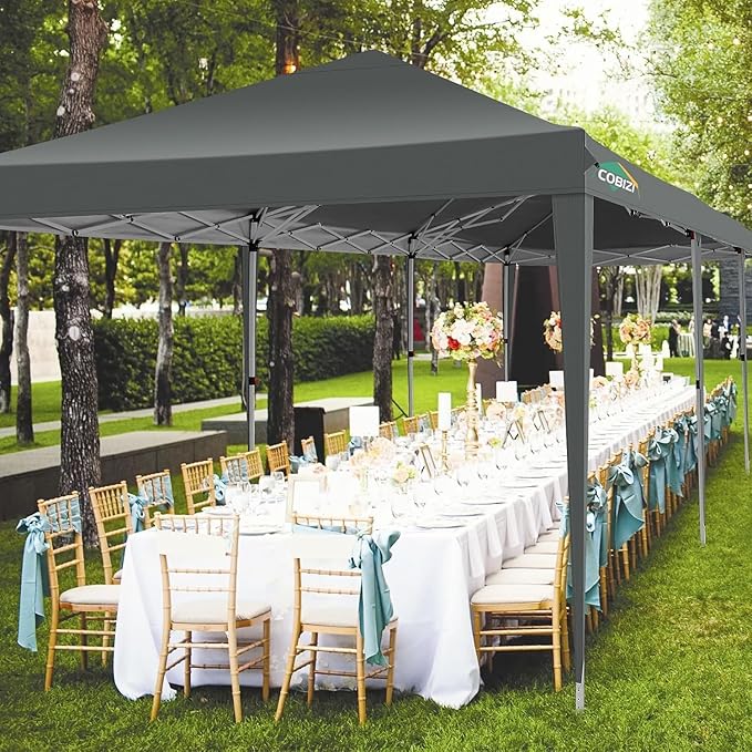 COBIZI 10x30 Pop Up Canopy Tent with 8 Sidewalls Party Tents Waterproof UPF 50+ Commercial Instant Outdoor Events Tent for Parties Markets Backyard, Ropes, Sandbags（10 x 30 ft Gray