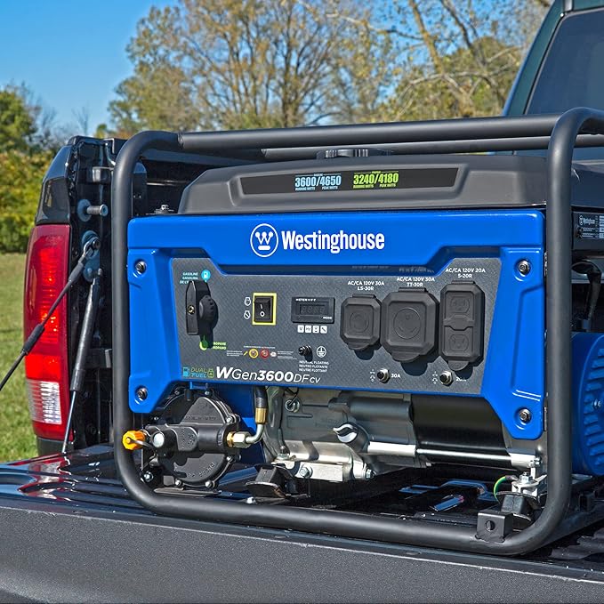 Westinghouse 4650 Peak Watt Dual Fuel Portable Generator, RV Ready 30A Outlet, Gas & Propane Powered, CO Sensor