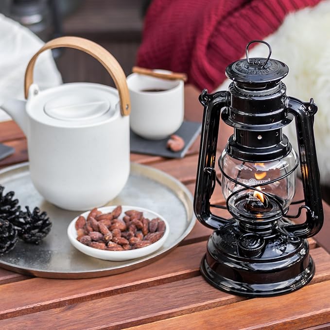 Feuerhand Outdoor Kerosene Fuel Lantern, German Made Weather Resistant Baby Special 276 Galvanized Hurricane Lamp for Camping or Patio, 10 Inches, Black