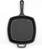 Commercial Chef 10.5-Inch Cast Iron Square Grill Pan, Pre-Seasoned Cast Iron, Integrated Hanging Hole in Handle, Works on All Cooktops Including Induction, Outdoor Skillet for Campfires, CHFL75