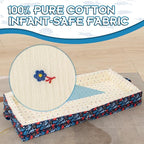 100% Cotton Lining Portable Foldable Toddler Travel Bed - Soft Foam Floor Bed with Washable Cover, Safe and Comfortable Toddler Crib, Ocean Blue