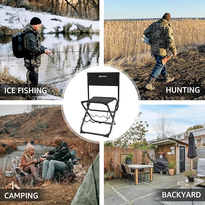 X Strike Portable Fishing Chairs Outdoor Folding Stool for Adults Portable Camping Chair for Ice Fishing,Hunting,Lawn,Patio,Garden,300LBS.
