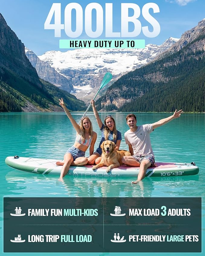 10'6''x33''Inflatable Stand Up Paddle Board, 400lbs Extra Wide Stand Up Paddleboard with Kayak Seat, Anti-Slip EVA Deck Premium SUP Accessories Kit, Non-Slip Stable Deck Boat for Yoga Fishing Surf