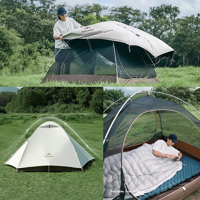 Naturehike Cloud River Tent [2025 Upgrade] - 2-3 Person Lightweight Backpacking Tent, Black Coating for Sun Protection, Windproof & Rainproof, Easy Setup for Camping Hiking Travel, Double Layer Tent