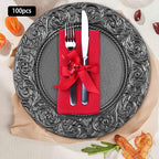 100 Pcs Black Charger Plates Bulk, 13'' Round Table Chargers, Plastic Embossed Rim Decorative Chargers Floral Plates for Wedding, Christmas, Party, Event, Decoration