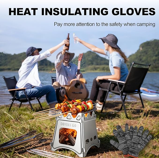 Portable Camping Wood Stove - DOYOXIGO Folding Wood Burning Stove Stainless Steel Camp Stove, Lightweight Backpacking Stove for Outdoor Hiking Camping Traveling Picnic BBQ