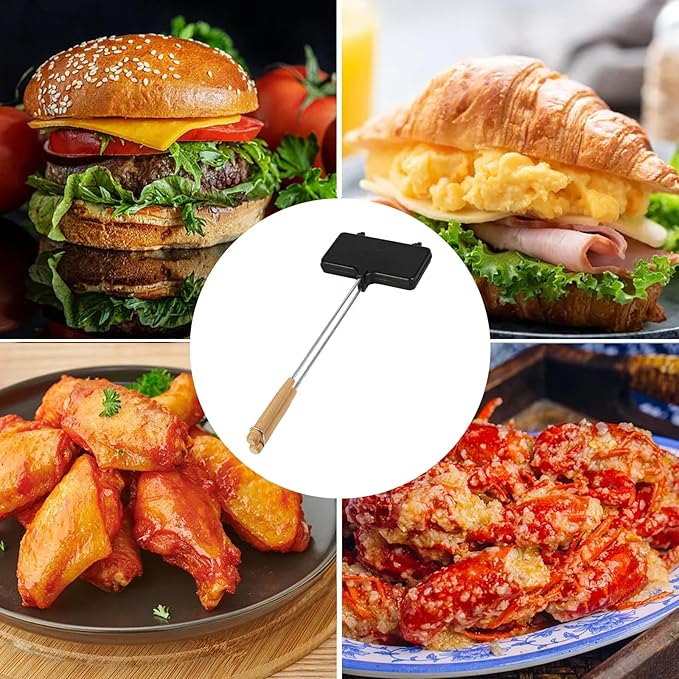 Double Pie Irons Sandwich Maker, Non-Stick Pie Irons for Camping with Removable Handles, Portable Mountain Pie Maker Cast Iron, Sandwich Press for Camping