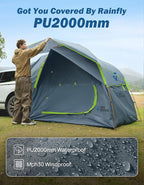 JOYTUTUS SUV Tent for Camping with Rainfly, Double Door Design Car Tent with Aluminum Poles, SUV Tailgate Tent with Waterproof PU2000mm Double Layer for 4-8 Person, Green