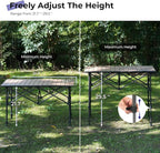 Camping Table Folding Portable Camp Aluminum Fold Up Lightweight Roll Up Table Adjustable Height with Carry Bag Indoor Outdoor for Camping, Picnic, Backyard, BBQ, Patio, Wood Grain