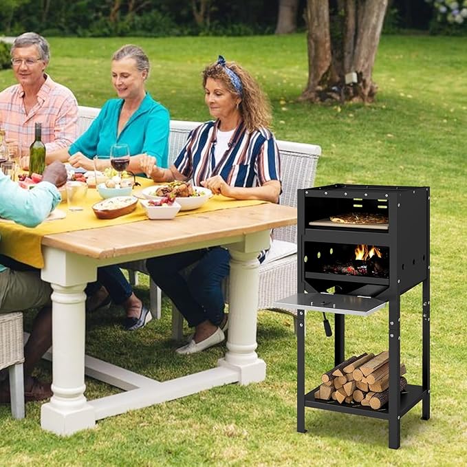 Happygrill 12” Pizza Oven Outdoor, Wood-Fired Pizza Stove with Ash Tray & Wood Storage, Pizza Stone, Pizza Peel & Oxford Cloth Cover, Multi-Fuel Pizza Maker for Patio, Backyard, Camping & BBQ