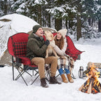 SUNNYFEEL Heated Double Camping Chair Oversized Folding Loveseat Chair for 2 Adults Heavy Duty Camping Couch 600 lbs with Cup Holders & Storage for Camping, Beach, Lawn, Patio RV & Indoor Use