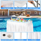 Dragosum Outdoor Cooler Table with Drain and Shelf, Folding Ice Cooler Table with Matching Skirt, Portable Table Coolers 4 Foot for Party BBQ Camping Wedding
