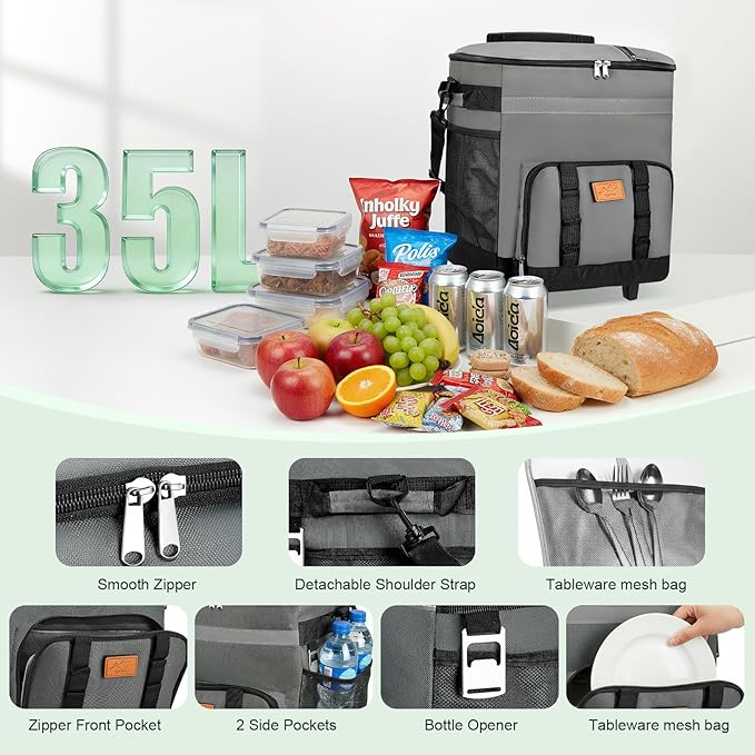 60-Cans Large Rolling Cooler Bag, Leakproof Insulated Soft Cooler Bag Ice Chest with Wheels Portable Wheeled Cooler, Collapsible Insulated Cooler Bag for Beach Camping Patio Travel Outdoor