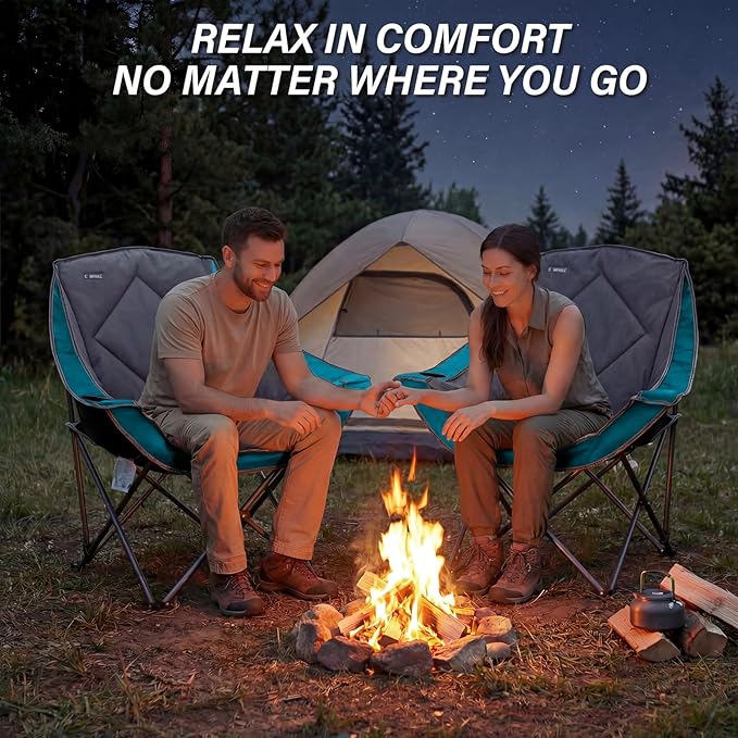 CAMPHILL Folding Camping Chair,Oversized Portable Camping Chair with Cup Holder,Heavy Duty Padded Lawn Chair for Camping,Tailgates,Beach,and Sports,Lake Blue