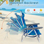 Goplus Beach Chair, Folding Backpack Beach Chairs for Adults with 5 Positions, Head Pillow, Cooler Bag, Towel Bar, Cup Holders, Sunbath Sling Tanning Lounge, Foldable Layout Camping Chairs