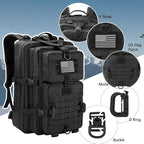 MOLLE Assault Backpack, Tactical Backpack Military Army Camping Rucksack, 3-Day Pack, D-Rings, Black with Gray Patch