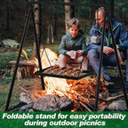 Campfire Swing Grill Stand Adjustable Campfire Cooking Equipment Camping Accessories Cookware Hanging Rack with 8 Hooks and Portable Grill Stand for BBQ Picnic Outdoor Party