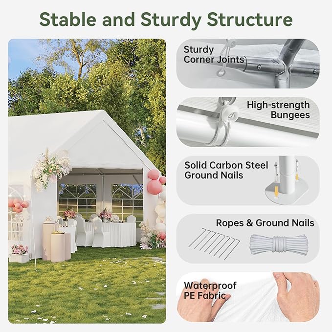 Aoxun 16x32 Party Tent Canopy for Weddings Waterproof Event Tent with Removable Sidewalls &Roll-up Door, Heavy-Duty Steel Frame for Outdoor Weddings, BBQ, Birthday Parties, & Camping,White