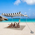 Beach Tent, Beach Canopy Sun Shade UPF 50+, Portable 10×10 FT Camping Sun Shelter with Sandbags, Poles, Ground Pegs and Anti-Wind Ropes for Outdoor, Backyard, Picnics, Fishing-Black Stripe