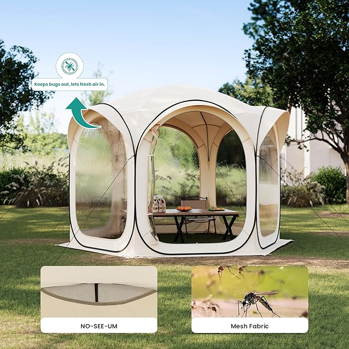 10x10ft Gazebo Screen Tent, Pop Up Bubble Tent, Mosquito Proof & Sun Shade Canopy, Heavy Duty Waterproof Outdoor Shelter for Patio, Camping, Backyard Parties