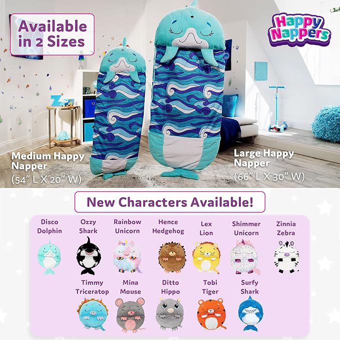 Happy Nappers: Pillow & Sleepy Sack: Large - Tiger Tobi - 66 x 30, 2-in-1: Plush Animal Opens Into Sleeping Bag, Soft Play & Nap Character, Kids 3+