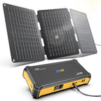 JIYHF Portable Power Station 99.9Wh with Foldable Solar Panel 30W, Laptop Charger & Backup Power with 65W USB-C PD, 100W AC Outlet, 12V DC Output, LED Light for Camping, Home Backup, Emergency, RV