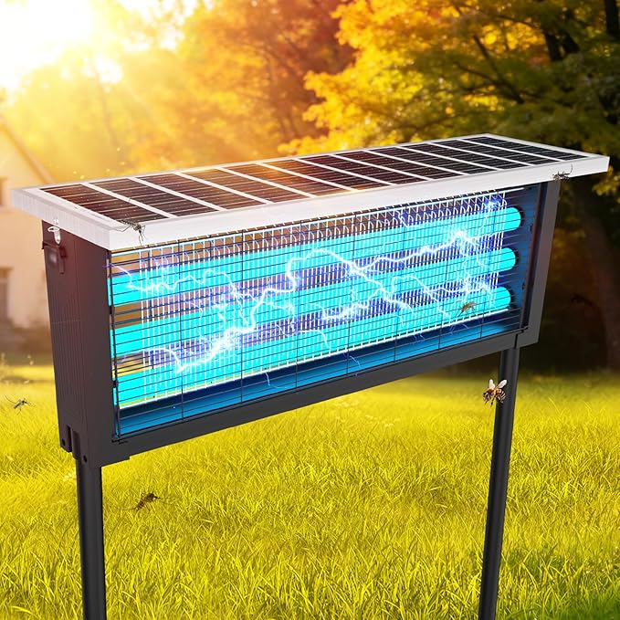 Large Solar Bug Zapper with High Powered for 4000 sq.ft, Powerful Outdoor Mosquito Zapper, Rechargeable Electric Fly Zapper for Patio Garden Backyard RV Camping Swimming Pool Pest Control