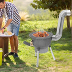 Wood Burning Stove with Grill Rack, Portable Camping Rocket Stove Chimney Charcoal Grill & 3 stove rings, for Outdoor Backyard Cooking, Picnic and Barbecue (Silver+Grey, 16.9 in)