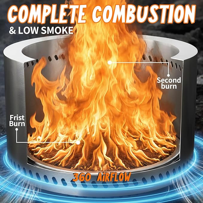 Tabletop Fire Pit by AmazStove, Low Smoke Camping Stove for Outdoor Safe Burning Firepits, Mini Fire Pit, Fueled Pellets or Wood, Travel Bag Included (19.5 x 14.4 INCH-Silver)